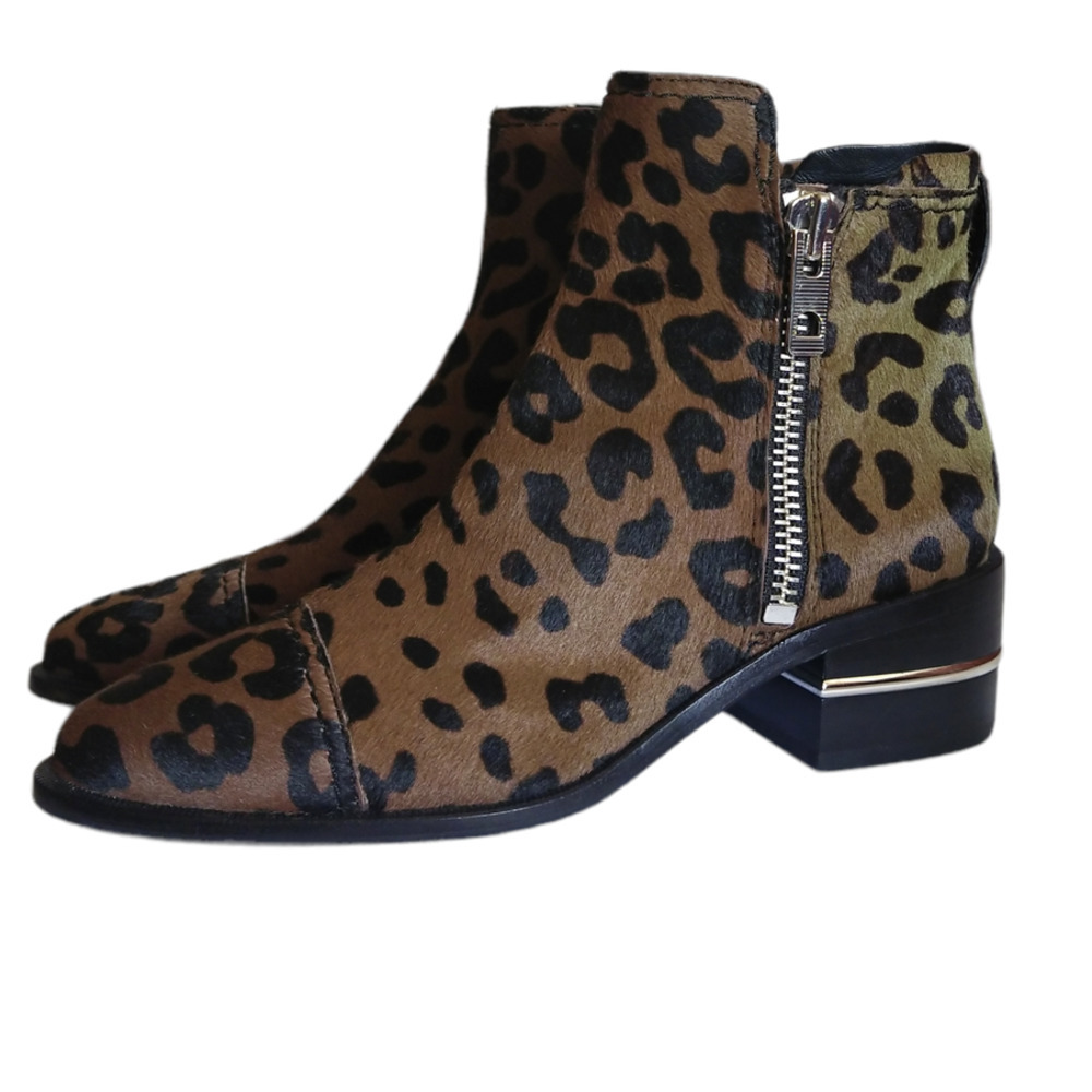 Paige Leather Leopard Print Ankle Jessie Boot Booties Side Zip Brown Size 7 New